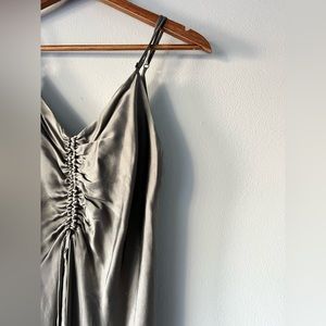 Zara satin gray ruched tie slip maxi dress size M